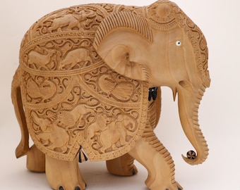 Wooden Elephant Statue Hand Carved Elephant Sculpture 11 Inches | Elephant Figurine Home Decor For Gifting | Animal Statue For Living Room