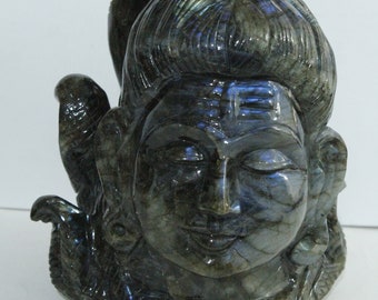 Labradoriet Shiva Standbeeld Beeldje Handgesneden Home Decor Sculptuur Idool 8 inch | Hindoeïsme idool voor woondecoratie | Handgesneden Shiva-standbeeld