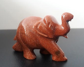 Elephant Statue Figurine Handmade Gold Stone (Sun Sitara) Stone Animal Figure 2 Inches | Elephant Figurine Statue | Animal Statue For Decor