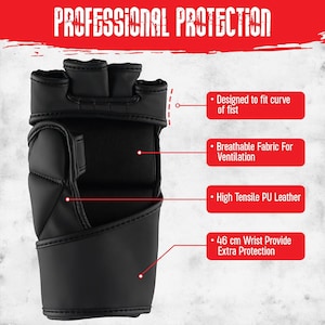Puede incluir: Guantes de entrenamiento negros con acolchado en los nudillos y la mu&ntilde;eca. Los guantes est&aacute;n dise&ntilde;ados para ajustarse a la curva del pu&ntilde;o y tienen tejido transpirable para la ventilaci&oacute;n. Los guantes est&aacute;n hechos de cuero PU de alta resistencia y tienen una correa de mu&ntilde;eca de 4,6 cm para protecci&oacute;n adicional.