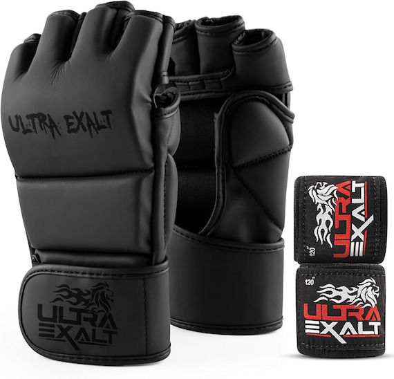 MMA Training Gloves, Muay Thai Kickboxing Sparring Gear, Unisex Workout Gloves + Free Handwraps