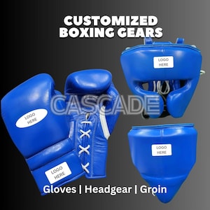 Cowhide Leather Boxing Gloves Full Set: Custom Headgear & Groin Guard