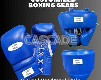 Guantes de boxeo de piel de vaca, conjunto completo: casco y protector de ingle personalizados