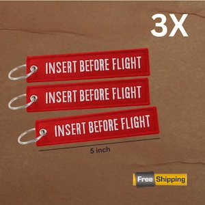 3X INSERT BEFORE FLIGHT Red or Black Luggage Crew Taq Keychain - Motorcyclists Keyring Gift