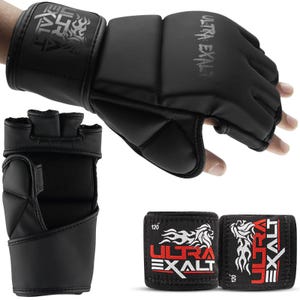 Guantes de entrenamiento de MMA, equipo de sparring para Muay Thai y Kickboxing, guantes de entrenamiento unisex + vendas para manos gratis imagen 2