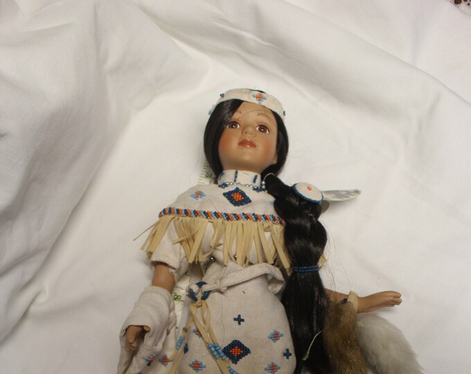Vintage Porcelain Native American Doll With Stand Etsy