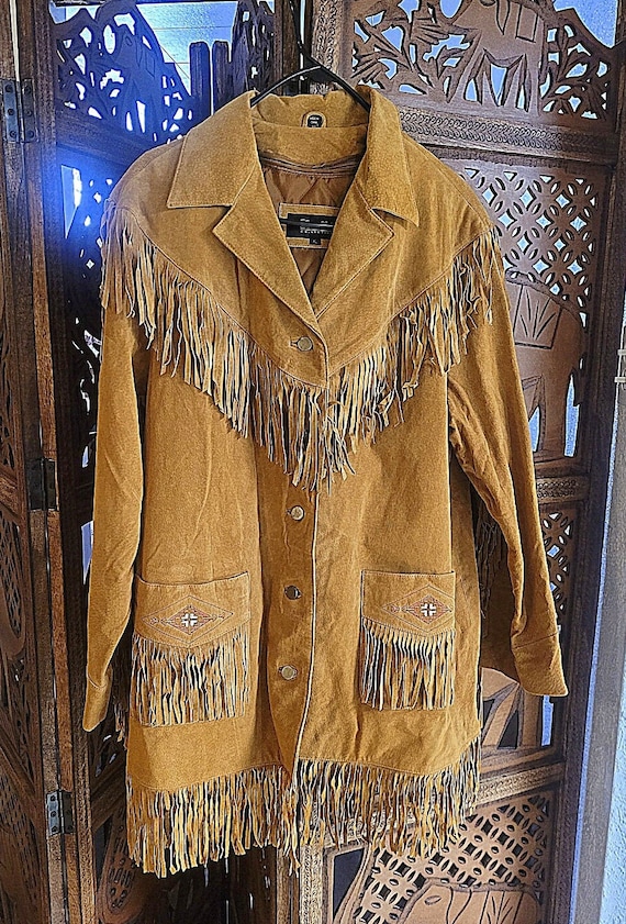 Vintage Leather coat with fringe and embroidery - image 1