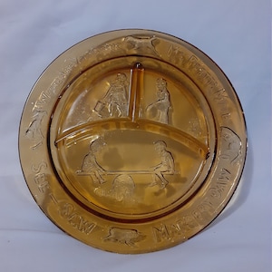 Vintage Collectible, Margery Daw Nursery Rhyme Divided Plate in Amber
