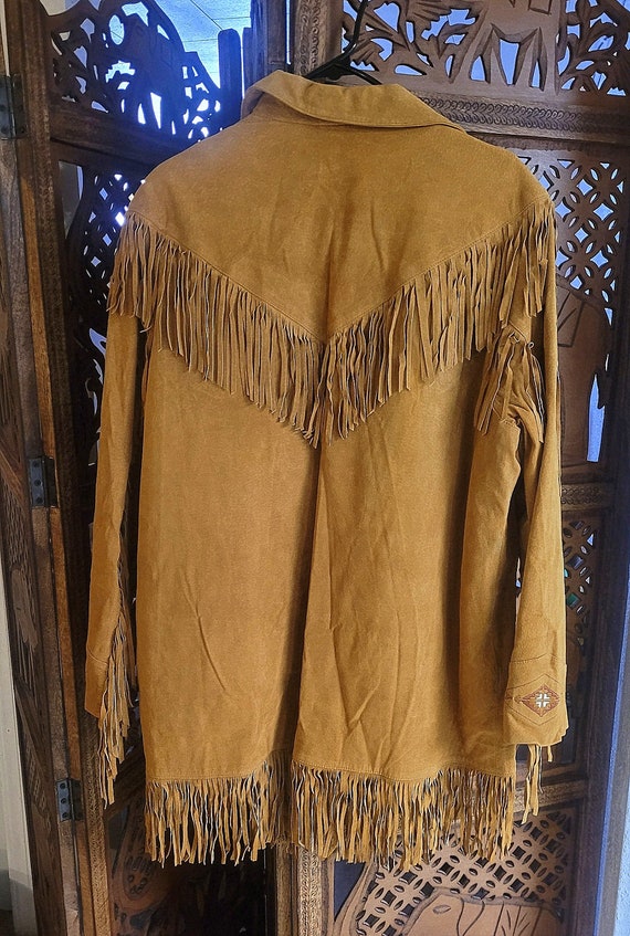 Vintage Leather coat with fringe and embroidery - image 2