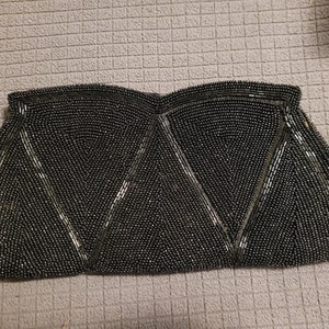 Black Beaded Clutch, Debbie Brand, Handmade in Japan
