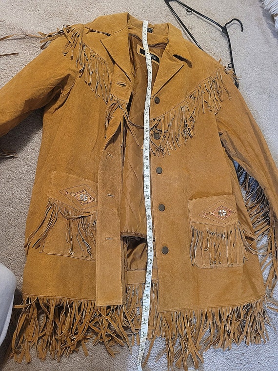 Vintage Leather coat with fringe and embroidery - image 8