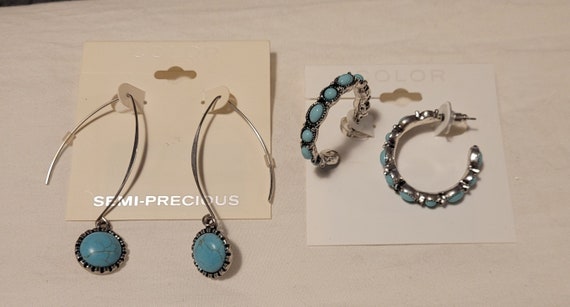 2 prs "turquoise" pierced earrings - image 1