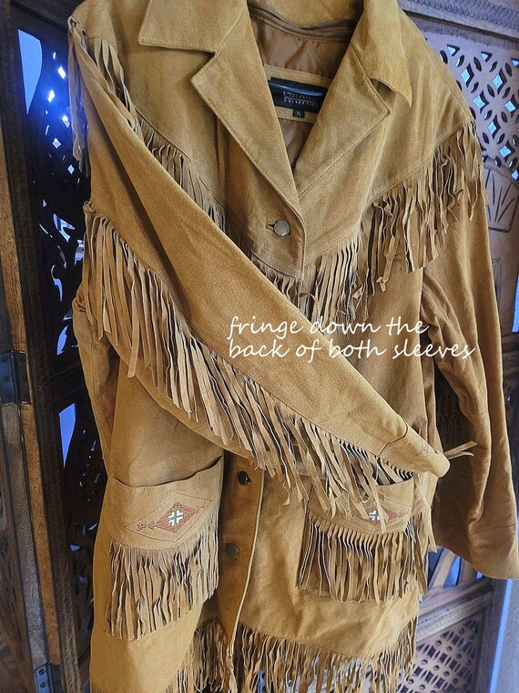 Vintage Leather coat with fringe and embroidery - image 3