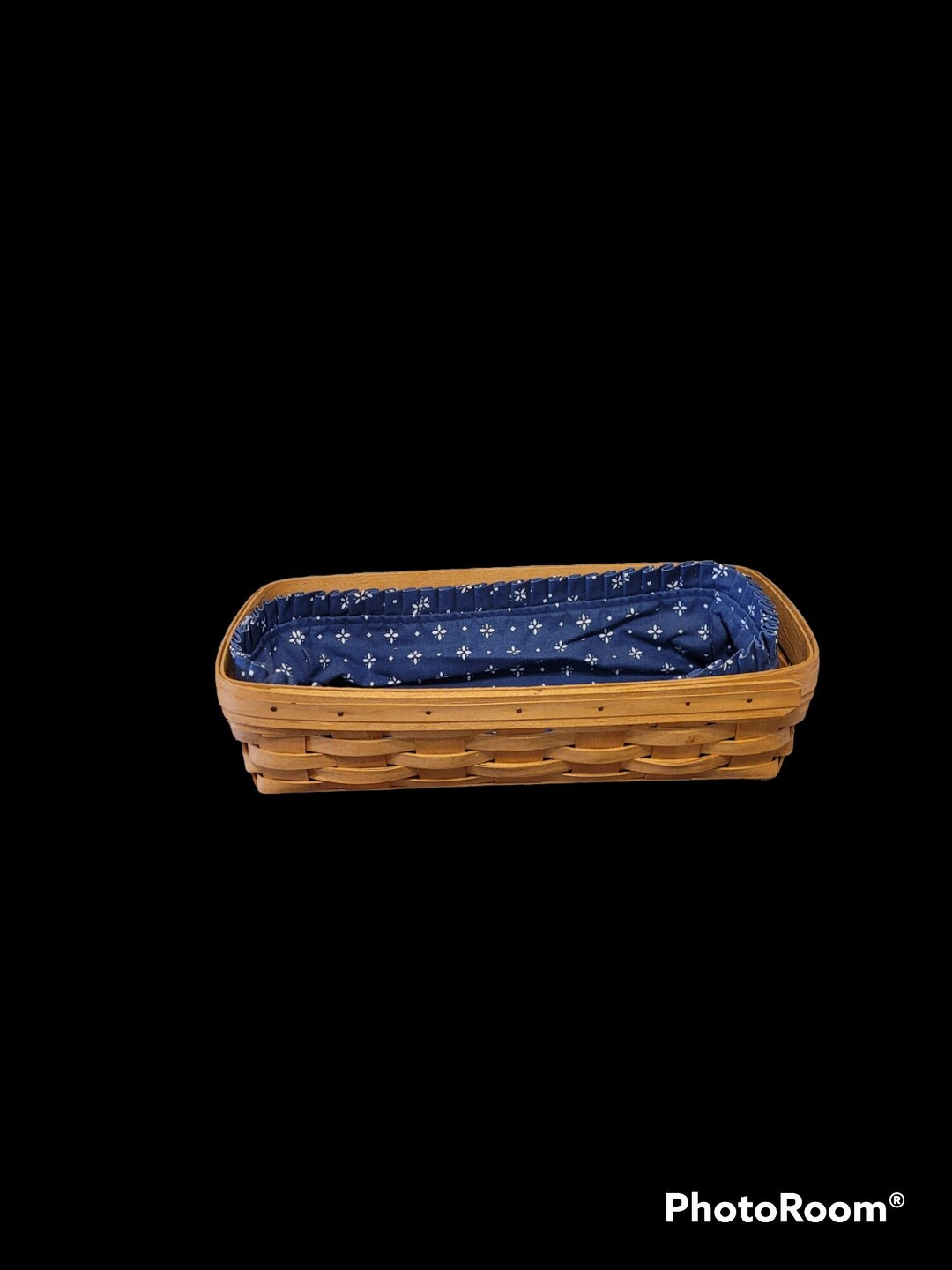 1995 Longaberger Bread Basket With Blue Print Cloth Liner Etsy