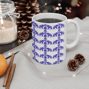 Elephant Pattern Ceramic Mug, Animal Lover Gift, Coffee Tea Cup, Decorative Kitchenware, Elephant Collectible, Blue Design