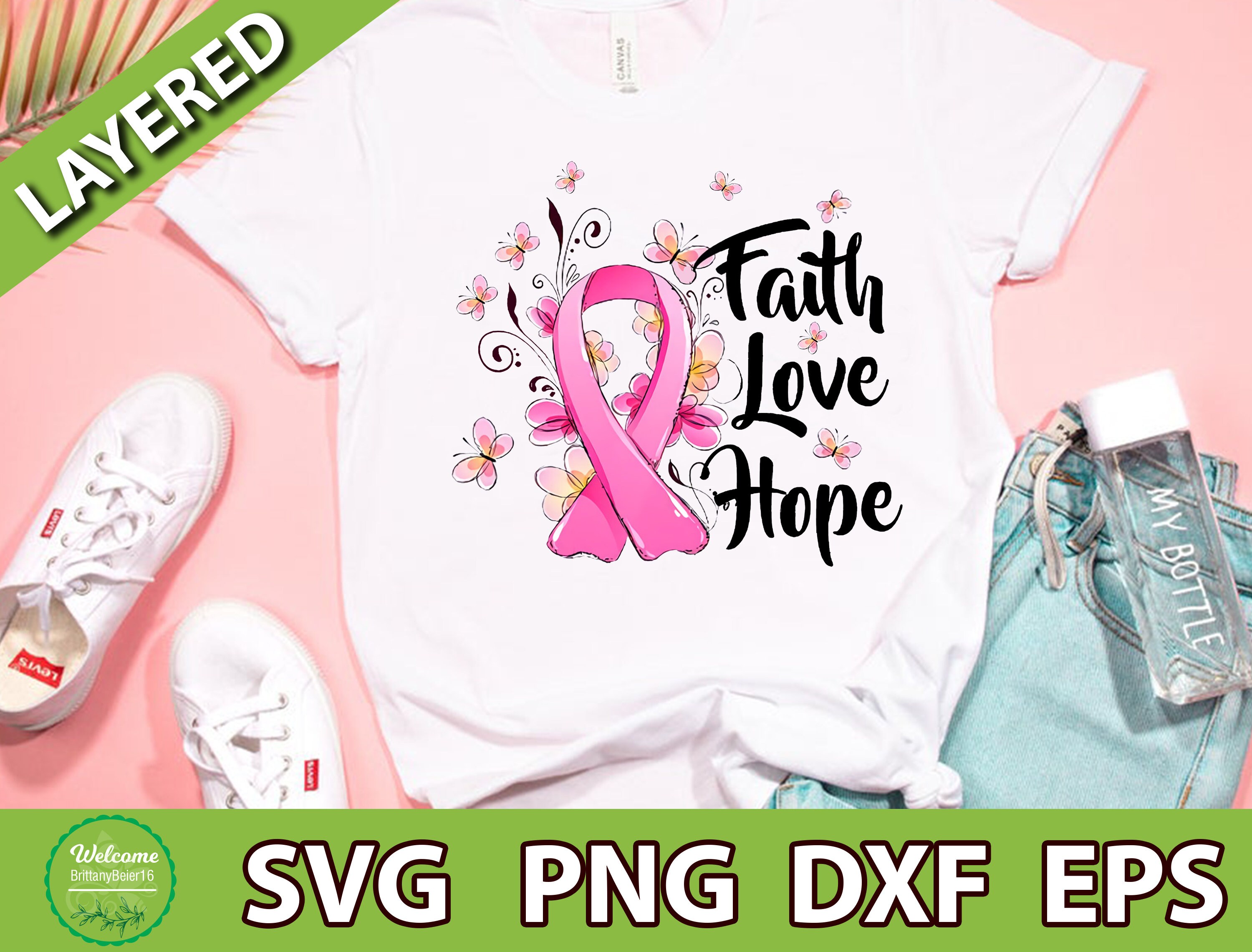 Faith Hope Love Pink SVG / Flower Breast Cancer Awareness SVG | Etsy