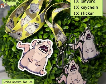 Paquete especial de ratas chillonas: cordón, pegatina y llavero.