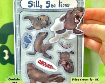 Hoja de pegatinas de leones marinos tontos