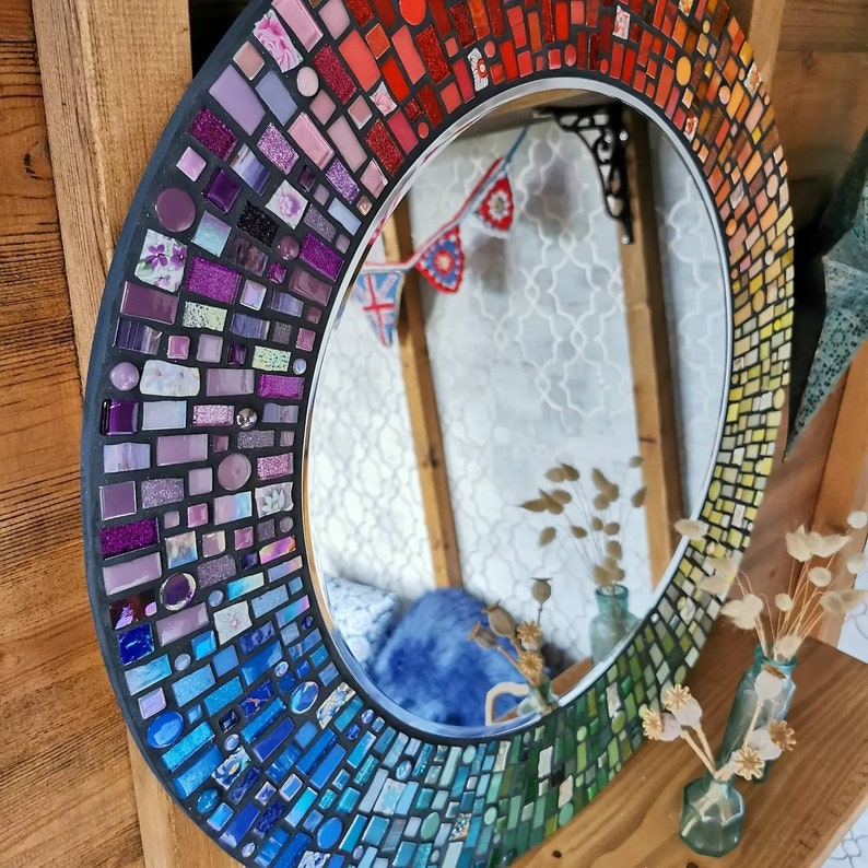 Custom order for large round rainbow mosaic mirror image 3