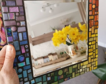 Custom order for small square rainbow mosaic mirror