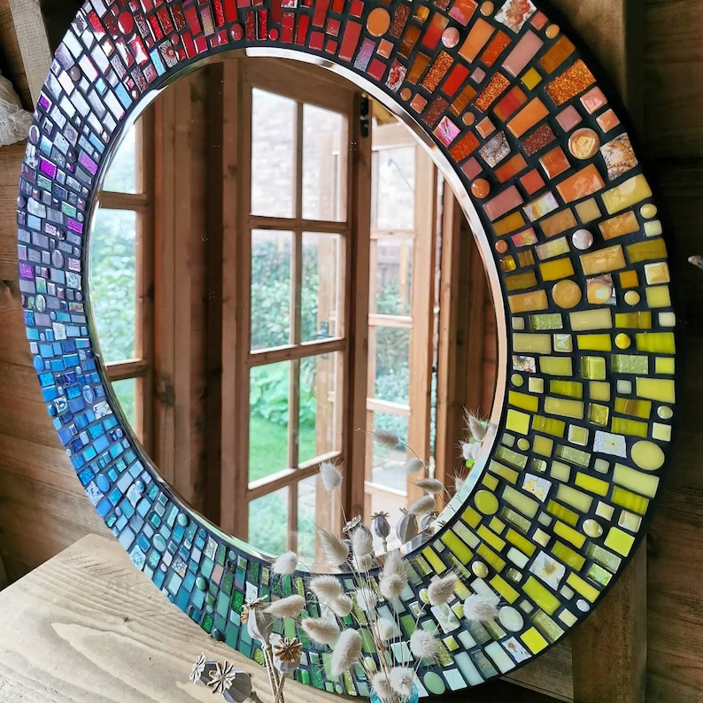 Custom order for large round rainbow mosaic mirror image 2