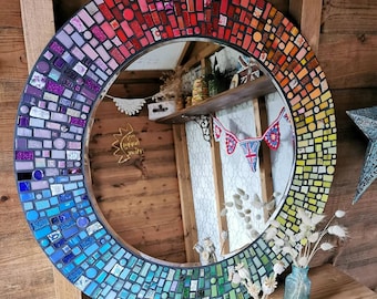 Custom order for large round rainbow mosaic mirror