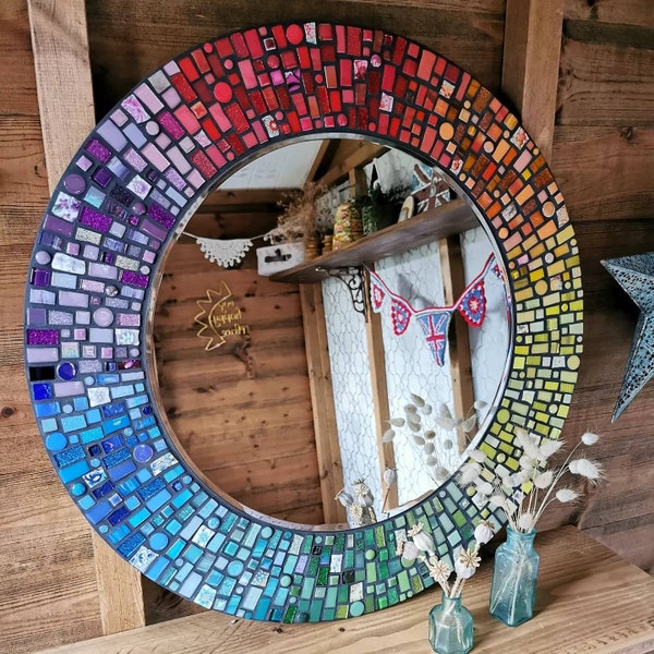 Custom order for large round rainbow mosaic mirror