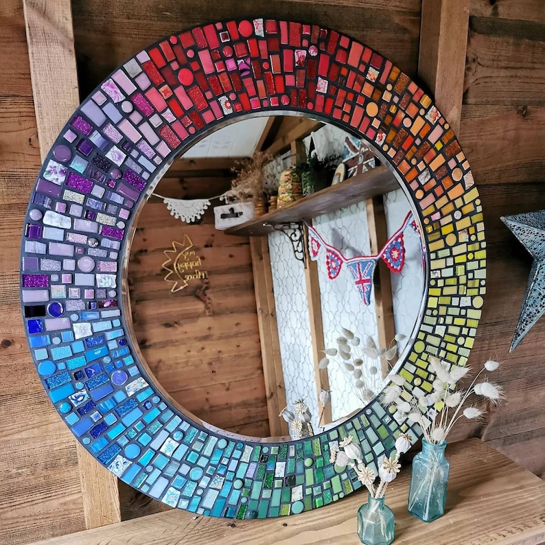 Custom order for large round rainbow mosaic mirror image 1