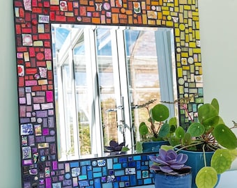 Custom order for large square rainbow mosaic mirror