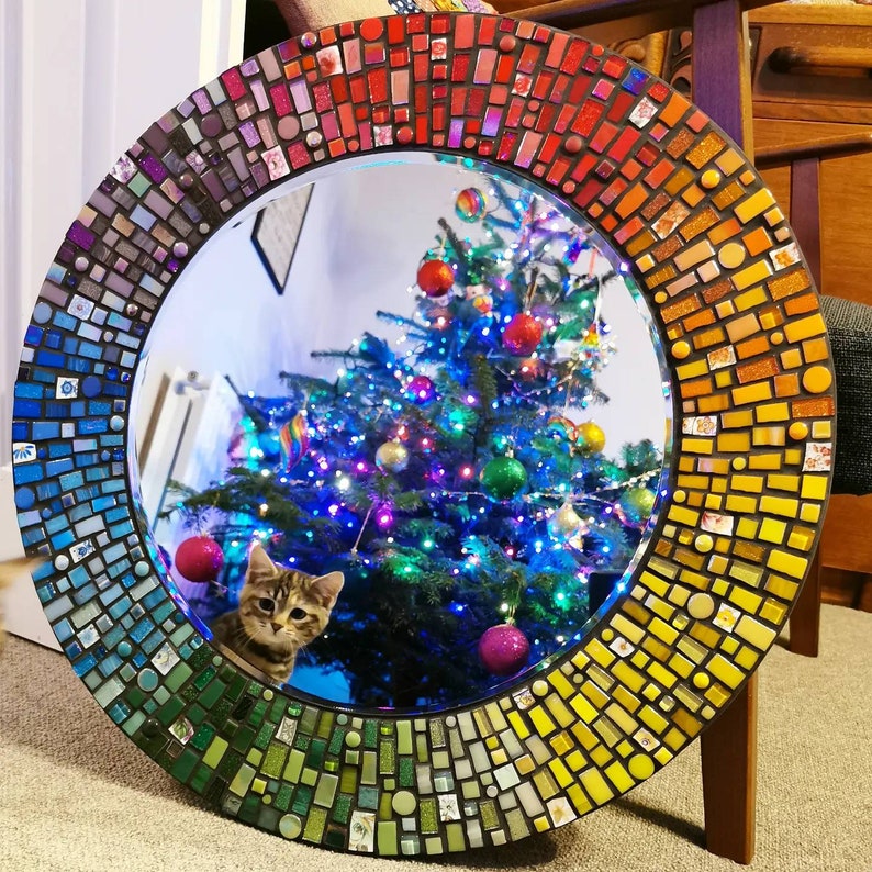 Custom order for large round rainbow mosaic mirror image 4