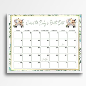 Safari Animal Baby Due Date Calendar, Jungle Animal Guess Baby&#39;s Birthday,  Baby Due Date Calendar, Baby Birthday Calendar, Baby Shower Game