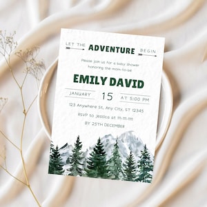 Editable Let the Adventure Begin Baby Shower Invitation, Boy Woodland Baby Shower Invitation, Forest Adventure Baby Shower, Instant Download
