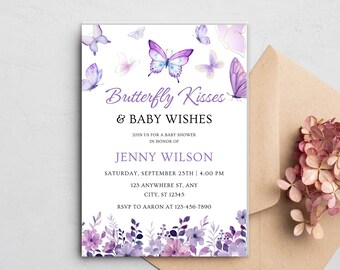 Bearbeitbare Lila Schmetterling Baby-Dusche-Einladung, Schmetterling-Baby-Dusche-Einladung für Mädchen, Lila Schmetterling, Instant Download