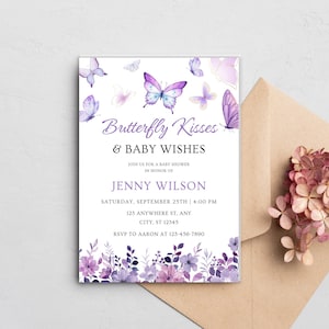 Editable Purple Butterfly Baby Shower Invitation, Butterfly Baby Shower Invitation for Girl, Purple Butterfly, Instant Download