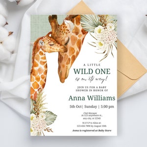 Giraffe Baby Shower Invitation,A Little One Is On The Way Baby Shower,Safari Baby Jungle Animal Party Invite, Gender Neutral Baby Invitation