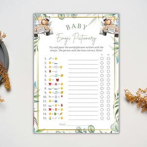 Safari Jeux de baby shower Livre pour enfants à imprimer Emoji Pictionary Jeu de baby shower à télécharger Emoji de baby shower Jeu d'emoji pour enfants