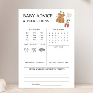 Prédictions et cartes de conseils pour bébé, jeu de douche à imprimer pour révéler le sexe de bébé, prédiction pour bébé, jeux de baby shower, souhaits des futurs parents
