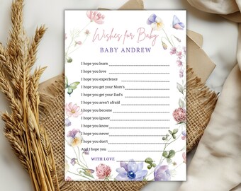 Kaart met bloemenwensen voor baby, advies voor baby, babyshower wilde bloemen, babyshower bloemen,