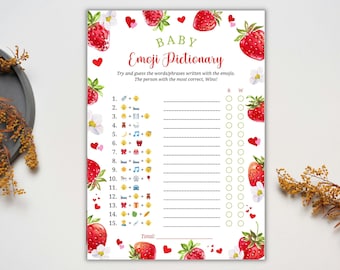 Baby Emoji Pictionary per Baby Shower alla fragola, Baby Emoji Pictionary Gioco per Baby Shower, Giochi per Baby Shower con bacche dolci, Gioco per Baby Emoji