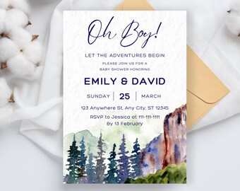 Editable Let the Adventure Begin Baby Shower Invitation, Boy Woodland Baby Shower Invitation, Forest Adventure Baby Shower, Instant Download