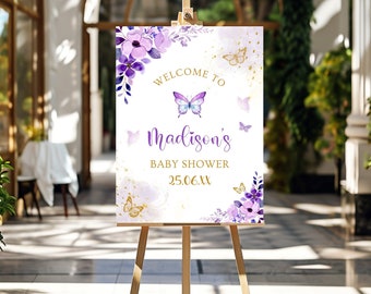 Andaz Press Butterfly Baby Shower Sign - 16x20 Inch Personalized Welcome Sign, Peach Florals - View #13