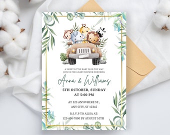 EDITABLE Safari Baby Shower Invitation, Boy African Jungle Safari Baby Shower Invite Printable, Gender Neutral Invitation, Instant Download
