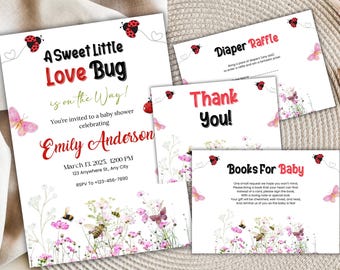 Ladybug Baby Shower Invitation Bundle, Gender Neutral (Digital Download)