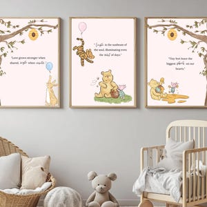Art mural imprimable modifiable Winnie l'ourson, cartes citations classiques ourson, impressions numériques classique ourson, chambre de bébé sans distinction de sexe, décoration baby shower