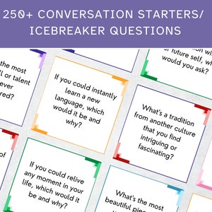 225 preguntas para romper el hielo para iniciar una conversación, preguntas para romper el hielo, iniciar una conversación, conocerte, tarjetas didácticas para fiestas