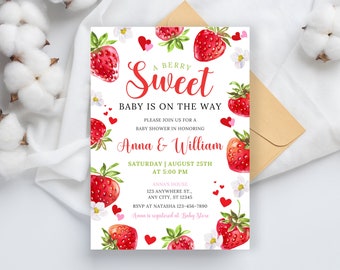 Editable Berry Sweet Baby Shower Invitation, Blush Berry Sweet invite, Berry Sweet Baby Shower, Girl Baby Shower Invite Instant Download