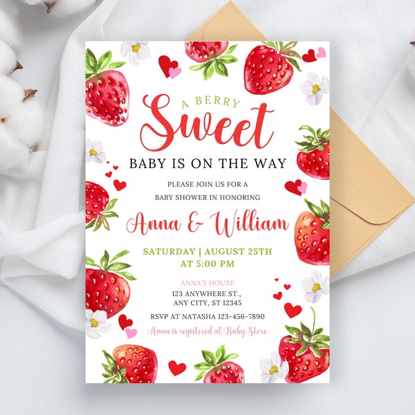 Editable Berry Sweet Baby Shower Invitation, Blush Berry Sweet invite, Berry Sweet Baby Shower, Girl Baby Shower Invite Instant Download