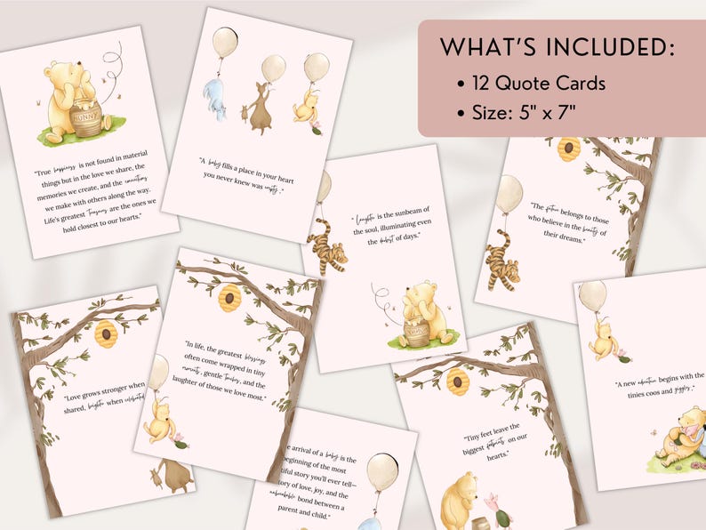 Editable Winnie the Pooh Quotes Cards, Classic Pooh Printable Wall Art