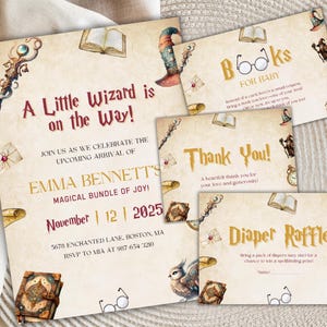 Wizard Baby Shower Invitation Set, Magical Baby Shower Invite, Printable Wizard Theme Baby Shower, Magic Theme Baby Shower, Instant Download