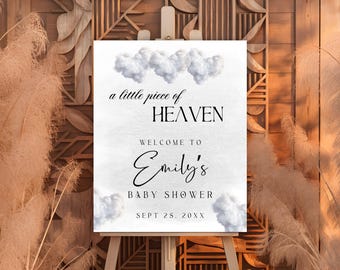 A Little Piece Of Heaven Baby Shower Welcome Sign, Dreamy Welcome Poster Printable, Cloud 9 Thank Heaven Baby Shower Welcome Sign